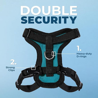 Voyager Escape-Proof Step-in Lock Cat Harness & 5ft Neoprene-Handle Leash Set All-Weather Mesh with Reflective Stitching for Small to Large Cats by Best Pet Supplies, Turquoise/Black Trim, XS