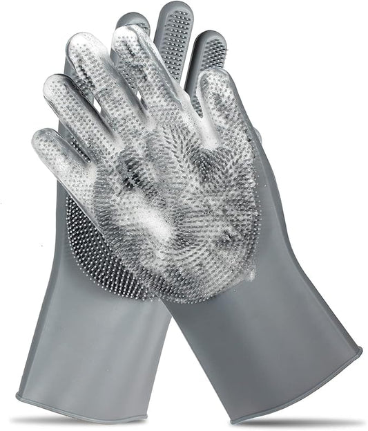 ALPENKOK Silicone Dish Gloves with Scrubbers – Thick Tear-Resistant Dishwashing Gloves – Long-Lasting | Household Use
