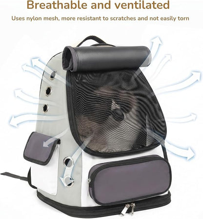 Cat Backpack Carrier, TSA Airline Approved Pet Travel Bag for Small Medium Dogs, Ventilated Hiking Camping Backpack for Cats, Kitten and Puppy up to 18 lbs, Gray Mesh