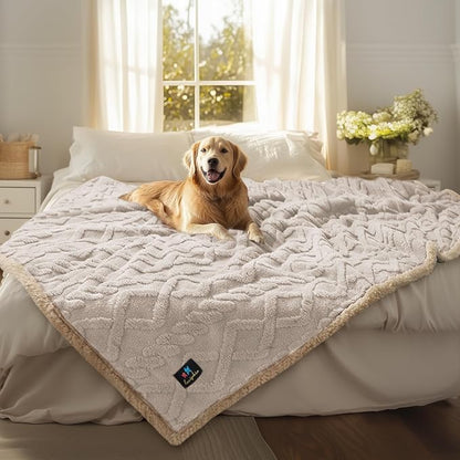 Luciphia Waterproof Pet Blanket, Liquid Pee Proof Dog Blankets for Sofa Bed Couch, Reversible Sherpa Fleece Furniture Protector Cover for Small Medium Large Dogs Cats,Beige-Thicken X-Large（85" x 57"）