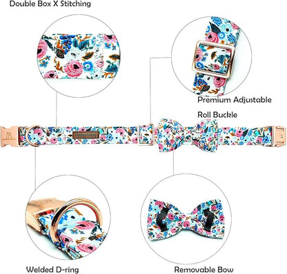 Lionheart glory Dog Collar Bow Collar Floral Dog Collar with Bow Tie Spring Summer Cute Collar Dog Boy or Girl Dog Collars Soft Durable Adjustable Dog Collars for Large Dogs