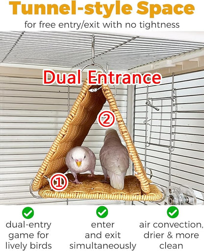Chewproof Steel Frame Cockatiel Bird Nest for Cage, Washable Bird Bed Hammock for Medium Parrots Like Sun Conure, Quaker, Bird Tunnel Parakeet Nest, Parakeet Bed House Hut for Lovebird, Budgie