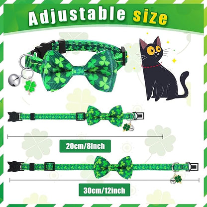 Kacctyen 18 Pcs St. Patrick's Day Cat Collars Bulk Holiday Cat Collars with Bow Tie 4th of July Patriotic Decoration Kitty Breakaway Adjustable Pet Kitten Bowtie Decor(Small)