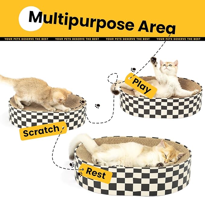 Large Oval Cat Scratcher Bowl, Cardboard Cat Scratching Pad & Lounge Bed, High-Density Reversible Cat Nest for Large Indoor Cats, Furniture Protector with Ergonomic Curve, Gift Catnip Included