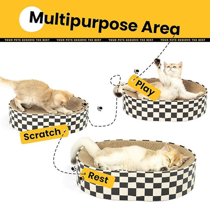 Cat Scratcher Cardboard,2 in 1 Oval Cat Scratch Pad Bowl for Indoor Kitty Grinding Claw,Round Kittens Scratching Board Corrugated Lounge Pet Beds&Furniture Protector for Sofas