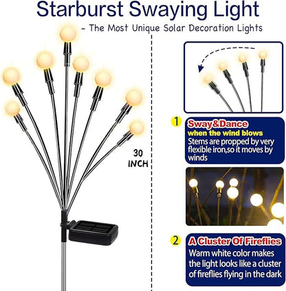TONULAX Solar Garden Lights - Upgraded Solar Swaying Light, Sway by Wind, Outdoor Lights, Yard Patio Pathway Decoration, High Flexibility Iron Wire & Heavy Bulb Base, Warm White(10 Pack)