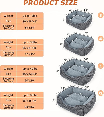 MIXJOY Dog Beds for Medium Dogs Washable, Rectangle Pet Bed Medium Size Dog, Orthopedic Sleeping Pet Sofa Bed, Soft Calming Cat Beds for Indoor Cats, Anti-Slip Bottom with Multiple Size (25'', Grey)