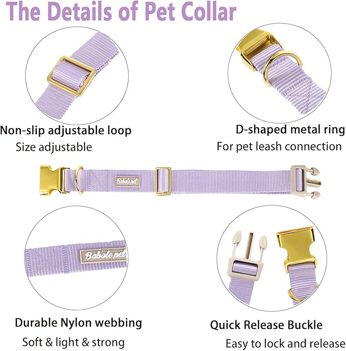 Nylon Dog Collar - Adjustable Lavender Soft Webbing Dog Collars for Small Medium Large Dogs Boy Girl Puppy Collar with Safety Metal Buckle L