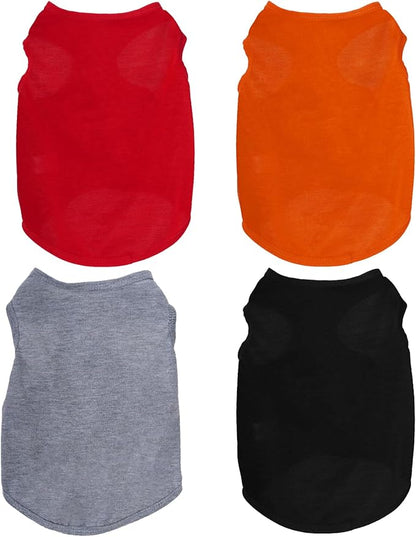 4 Pcs Cat Shirts Solid Color Dog Clothes Summer Sleeveless Pet T Shirts for Small Pet Dogs Cat (Black,Grey,Red,Orange, Large)