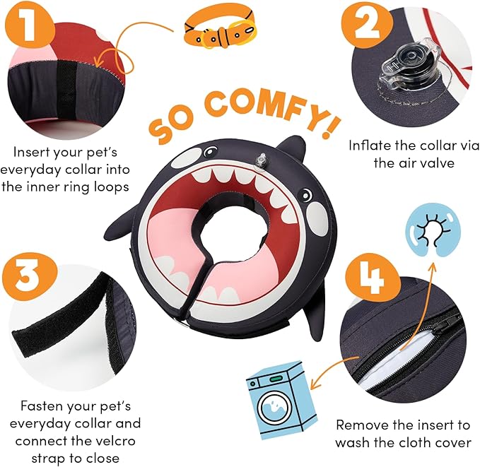 BENCMATE Inflatable Dog Cone Collar Alternative, Soft Dog Cone for Small Medium Large Dogs and Cats, Neck Recovery ECollar Donut Collar After Surgery (Medium, Orca)