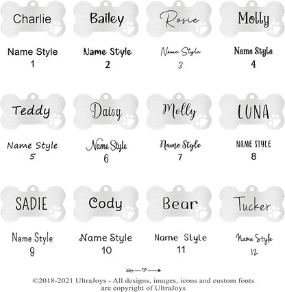 Ultra Joys Dog Tags Personalized for Pets - Hollow Paw Custom Pet ID Tag - Engraved Dog Tag for Small, Large Dogs - Large Bone in Silver