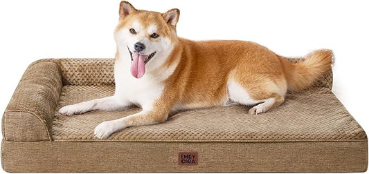 EHEYCIGA Memory Foam Dog Bed Large Size Dogs, Orthopedic Dog Bed Large with Washable Removable Cover, Waterproof Pet Sofa Couch with Nonskid Bottom, 36x27x6, Camel