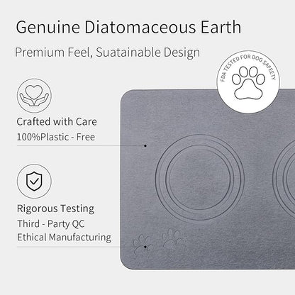 Home Dog Cat Bowl Stone Mat–Natural Diatomite Stone Pet Bowls Mat, Pet Feeding Mat, Modern and Stylish Pet Feeding Station–Non-Slip, Quick Drying Mat,Dog Food Water Bowls Mat Deep Grey