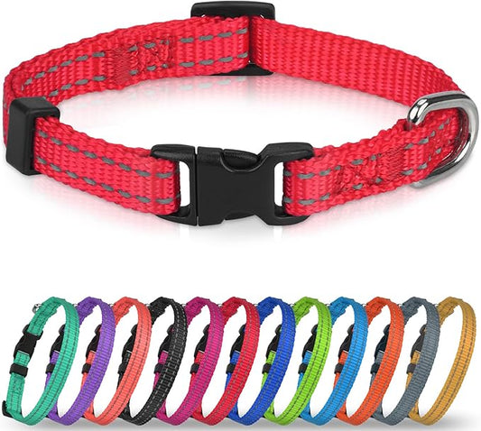 Joytale Small Dog Collar, Reflective and Adjustable Nylon Collar with Quick-Release Buckle, Lightweight No-Choke Design for Puppy and Extra Small Dogs, Red, XS