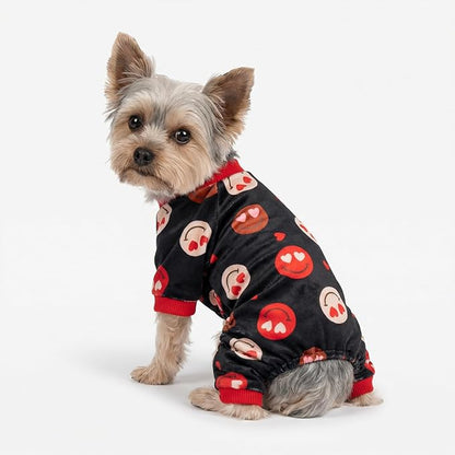 Fitwarm Hearts Eyes Smily Face Dog Pajamas, Cozy Valentines Outfit for Small Dogs Boy Girl, Festive Pet Clothes, Black, Red, Large