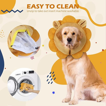 IEUUMLER Inflatable Recovery Dog Collar, Protective Donut Cone, Adjustable Soft Collar for Dog and Cat After Surgery Prevent from Biting & Scratching EU002 - Brown Lion L