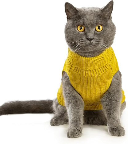 Stretchy Cat Sweater - 17 Colors & 6 Sizes | Snug Winter-Ready Knit for Boy/Girl Cats & Kittens(Dark Yellow, X-Small)