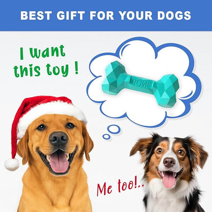 NOOVIA Durable Dog Chew Toy Rubber Bone 100% Natural Bite-Resistant Interactive Pet Toys for Dogs, Diamond Texture Modern Geometric Design (Lake Green, Small)