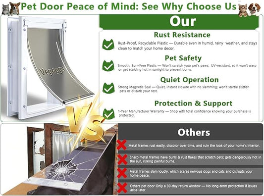 Dog Door Doggy Door Easy Install - Wood & PVC Doors & Walls，Dgooie Free Movement & Flexible Control - 2 Magnetic Flaps & Sliding Lock,Telescoping Frame,8 1/8" x 13 2/5" for Medium Dogs Up to 40 lb