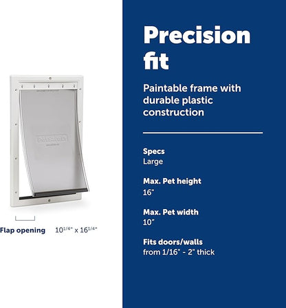 PetSafe Plastic Pet Door - Easy Install for Wood, PVC Metal & Paneled Doors - Rust-Free Plastic Frame - Flap Dimensions 10 1/4" W x 16 1/4" H - for Large Dogs Weighing Up to 100 lb