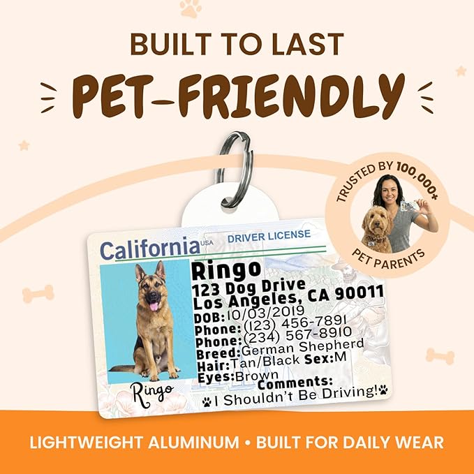 PawFurEver Personalized Dog Driver License ID Tag for Dogs & Cats - Custom Pet License Dog ID Tags Personalized Heavy Duty with Name, Photo & Phone Number, 50 States + DC (Alaska, Wallet Card)