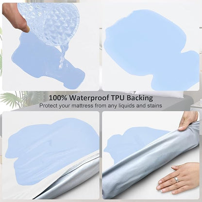 Waterproof Mattress Protector King, Fitted Sheet Style Breathable Mattress Cover with Deep Pocket Fits Up to 18'', Noiseless Bed Cover for Kids Adults Pets, Machine Washable (White, 76'' X 80'')