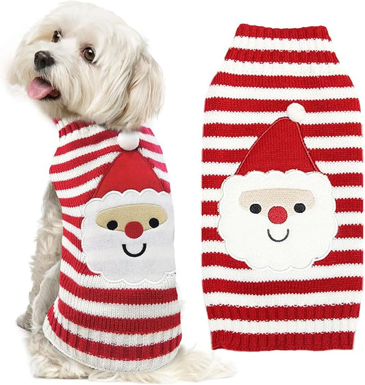 Dog Christmas Sweater Xmas Pet Clothes Cute Striped Santa Claus Costume Holiday Puppy Cat Jumpers Outfits New Year Gifts for Small Medium Large Dogs (M, Red White Stripe Santa Claus)