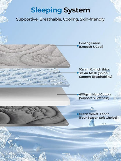 Dog Cooling Mat, Reversible Cool & Warm Pet Orthopedic Pad, Thick Mat for Summer & Winter, Machine Washable, Portable for Crate, Kennel, Bed, Floor, Sofa, Car (Cool Grey, Large：48" x 29")