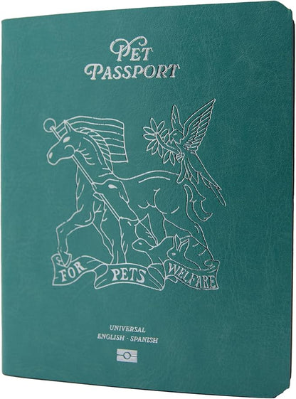 Color Premium PU Leather stitch-sewn Pet Passport Medical Record for Pet Health and Vaccination English + Spanish for Cat, Dog, Puppy and Kitten (Aquamarine, Single)