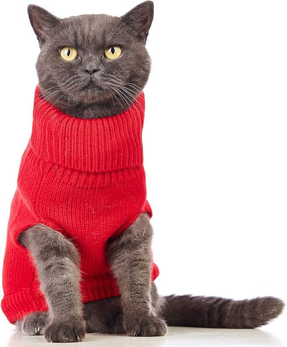 Stretchy Cat Sweater - 17 Colors & 6 Sizes | Snug Winter-Ready Knit for Boy/Girl Cats & Kittens(Red, Medium)