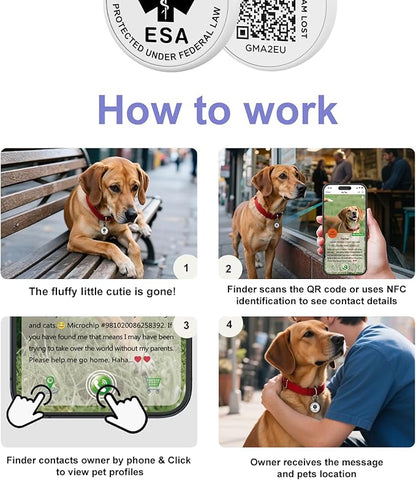 ESA Dog Tag, QR Code Dog Tag, Modifiable Free Pet Online Profile, Scannable QR Code, Scan QR Send Instant Location Alert Email, Silicone Lightweight Pet ID Tag for Dog and Cat (White, Regular)