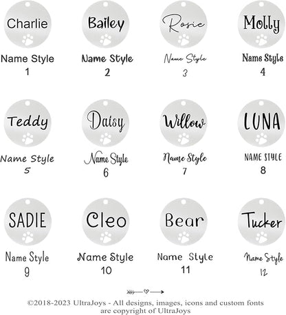 Ultra Joys Dog Tags Personalized for Pets - Hollow Paw Custom Pet ID Tag - Engraved Dog Tag for Small, Large Dogs - Large Round in Silver