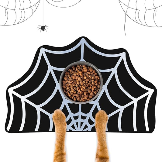 Pet Mat for Food and Water, Absorbent Non-Slip Quick Dry Dog Food Mat for Dog Cat Bowl Indoor Outdoor Pet Dining Gift Halloween Decorations (15.74 * 23.62In, Spider)