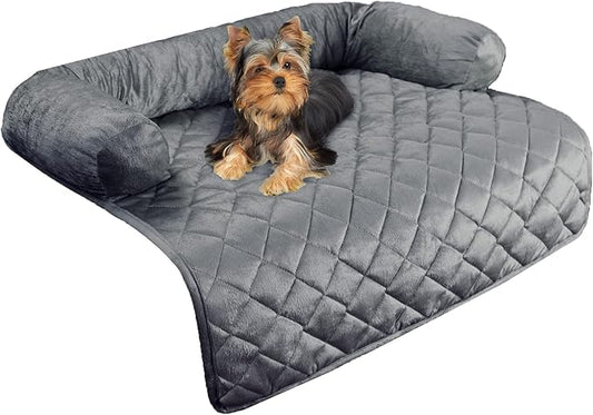 Couch Cover for Dogs - 30x30.5 Water-Resistant Pet Furniture Protector with Memory Foam Bolster and Quilted Fabric - Pet Supplies by PETMAKER (Gray)