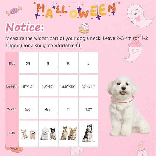 Halloween Dog Collar, Fall Dog Collars for Small Dogs, Cute Pink Puppy Collar with Adorable Ghost & Pumpkin Design, Soft Cotton Small Dog Collars Girl Boy Dog Collar-S