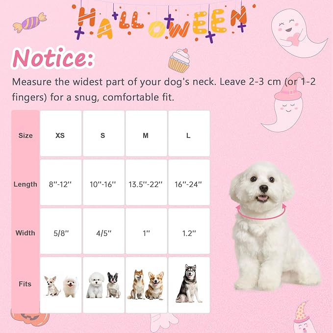Halloween Dog Collar, Fall Dog Collars for Medium Dogs, Cute Pink Puppy Collar with Adorable Ghost & Pumpkin Design, Soft Cotton Medium Dog Collars Girl Boy Dog Collar-M