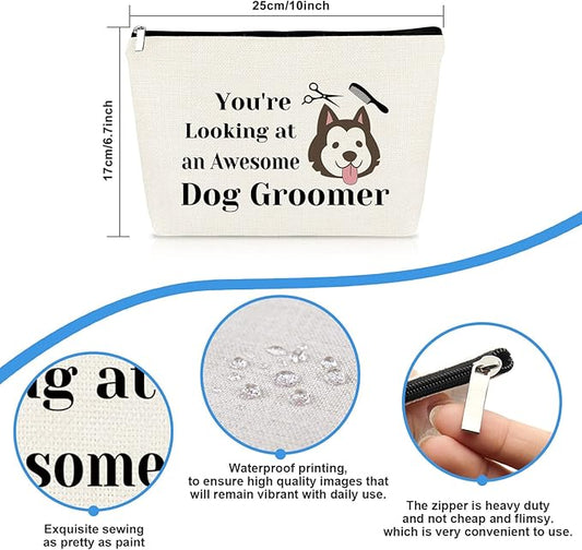 Dog Groomer Gift for Women Makeup Bag Pet Grooming Present Cosmetic Bag Dogs Groomer Thank You Gift Dog Stylist Hairdresser Salon Gifts Christmas Thanksgiving Day Birthday Gifts for Dogs Hairdresser