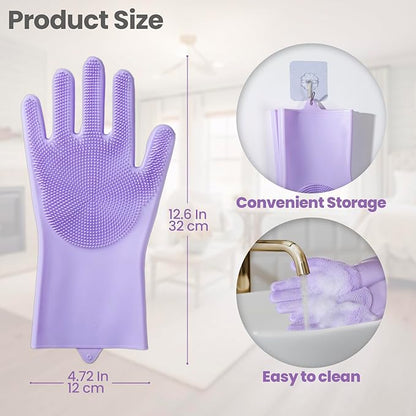 DELOMO Pet Grooming Gloves 1 Pair: Soft and Gentle Silicone Dog Washing Gloves - Bathing Scrubber Brush Mitt Grooming Shedding Fur Removal Massage for Dogs/Cats/Horse, Purple
