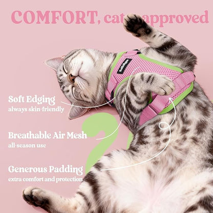 rabbitgoo Cat Harness and Leash for Walking, Escape Proof Soft Adjustable Vest Harnesses for Cats, Easy Control Breathable Reflective Strips Jacket, Pink&Light Green, XS