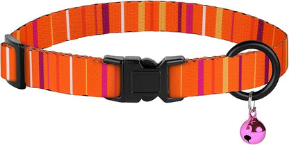 4PCS Breakaway Cat Collars with Bell - Cute Soft Adjustable Safety Kitten Collars 4-Pack - Nylon Pet Collars Nature Tribal Striped Floral Space Aztec Flowers Print (Striped)