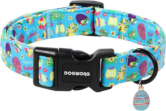 DOGWONG Easter Dog Collar, Cute Easter Egg Pet Collar Durable Holiday Girl Boy Adjustable Cotton Dog Collars with Quick Release Buckle for Puppy Medium Large Dogs,L Visit the Elegant little tail Store