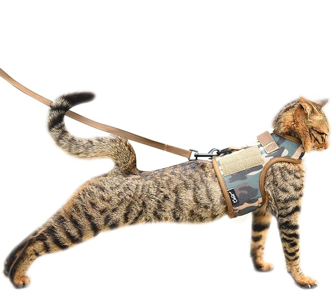 Tactical Cat Harness and Leash for Walking Escape Proof Breathable Mesh Fabric, Green Jungle Camo, Medium, Adjustable Cat Walking Jackets, Padded Stylish Cat Vest