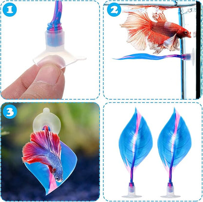 WILLBOND 2 Pcs Blue Silicone Betta Fish Bed Leaf Hammock Betta Fish Tank Accessories Decorations for Aquarium Ornaments, Practical Resting Spot, No Bpa, Comfortable and Safe
