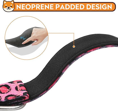 Reflective Dog Collar, Adjustable Soft Neoprene Padded Nylon Pet Collars with Buckle for Puppy and Small Dogs, Cats, Leopard Pink,L