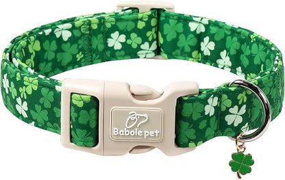 St. Patrick's Day Dog Collar for Large Dogs - Bold Green Lucky Clover Dog Collars, Cute Irish Party Shamrock Puppy Collar, Lightweight Adjustable St. Patricks Day Pet Collars L