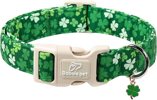 St. Patrick's Day Dog Collar for Large Dogs - Bold Green Lucky Clover Dog Collars, Cute Irish Party Shamrock Puppy Collar, Lightweight Adjustable St. Patricks Day Pet Collars XL
