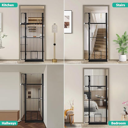 71" Extra Tall Pet Gate with Cat Door, 30"-37.5" Adjustable Wide, No Drill Pressure Mounted Auto-Close Safety Pet Gate Walk Through Safety Cat Gate