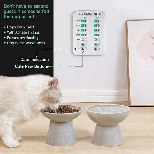 Dog Feeding Reminder, Magnetic OR Double Sided Adhesive Application, AM/PM Daily Chart Signs, Helps You Track Pets Feeding & Medication, Easy to Use on Fridge, Wall, Food Storage Bin (Silver)