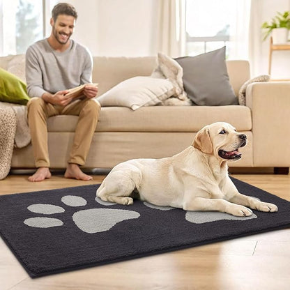 Buganda Dog Door Mat for Muddy Paws, Absorbent Dirt Trapper Washable Indoor Doormats, Non Slip Low-Profile Mud Mat for Dogs, Front Entrance Doormat for Inside Floor (47x32 Inches, Dark Grey)