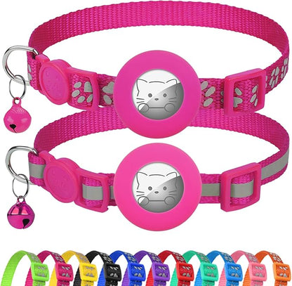 Joytale AirTag Cat Collar 2 Pack with Breakaway Safety Buckle, Reflective Cats Collar with AirTag Holder, Adjustable 7.5-12.5 Inch, Anti-Fraying Lightweight for Girl Boy Kitten, Hotpink